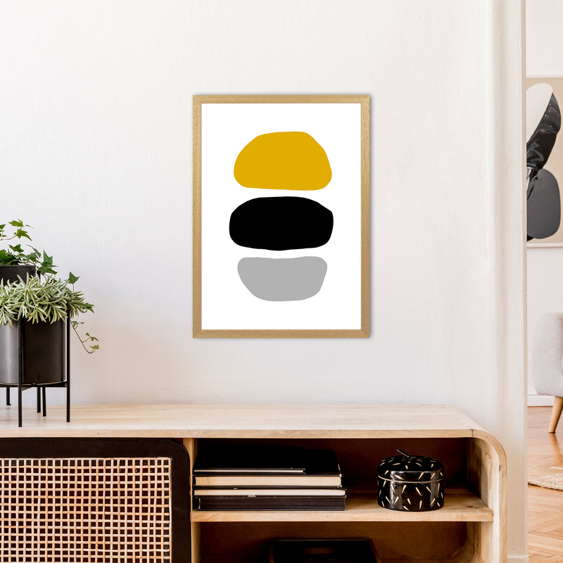 Mustard And Black Abstract Stones 2 Art Print by Pixy Paper A2 Print Only