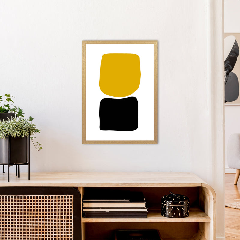 Mustard And Black Abstract Stones 3 Art Print by Pixy Paper A2 Print Only