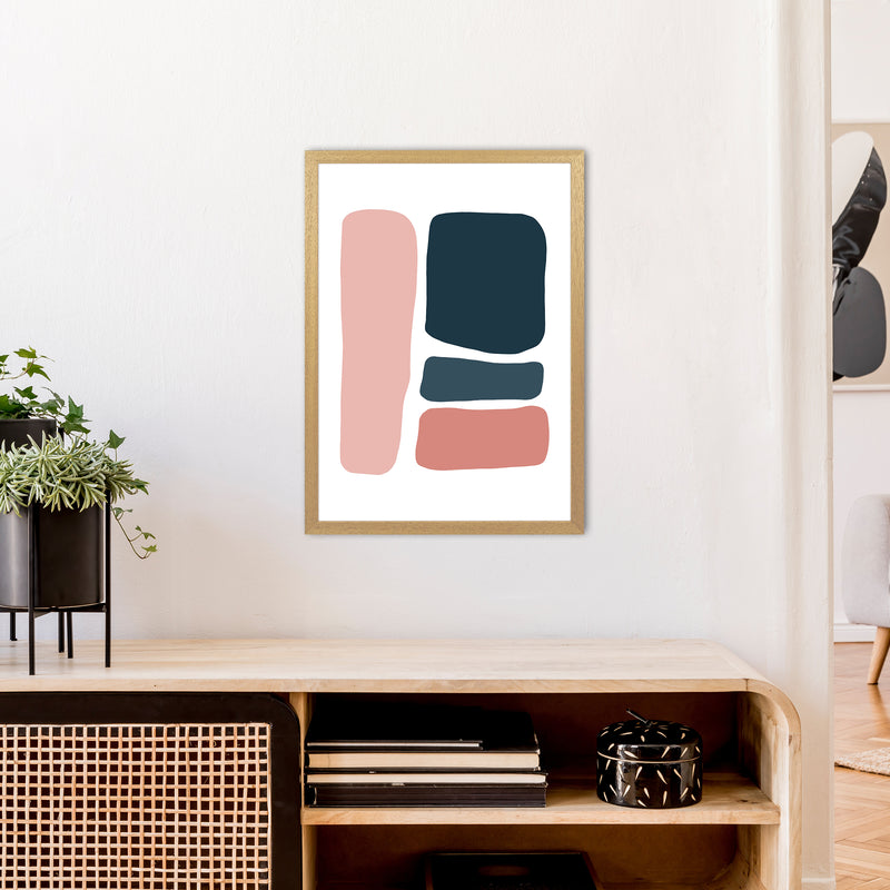 Pink And Navy Abstract Stones 3 Art Print by Pixy Paper A2 Print Only