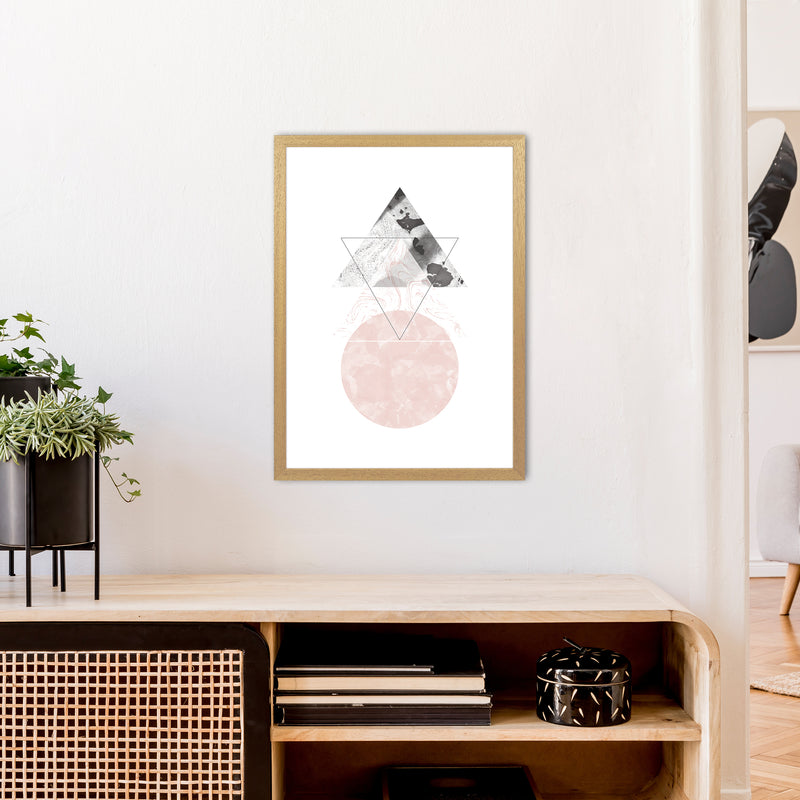 Marble Triangle And Circle Black And Pink Abstract  Art Print by Pixy Paper A2 Print Only