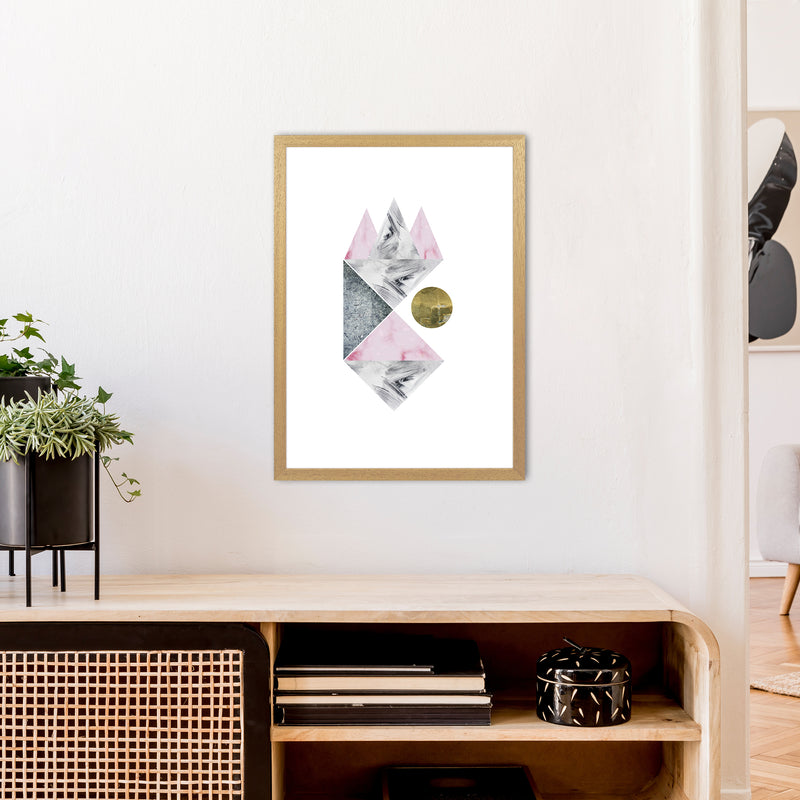 Luna Side Moon Pink And Grey Triangles Abstract  Art Print by Pixy Paper A2 Print Only