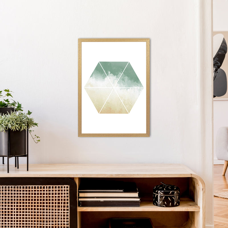 Green And Beige Watercolour Hexagon Abstract  Art Print by Pixy Paper A2 Print Only