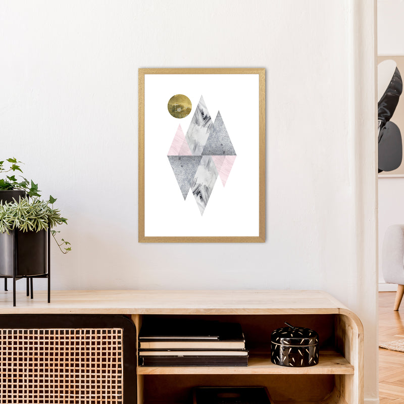 Luna Pink And Grey Diamonds With Gold Moon  Art Print by Pixy Paper A2 Print Only