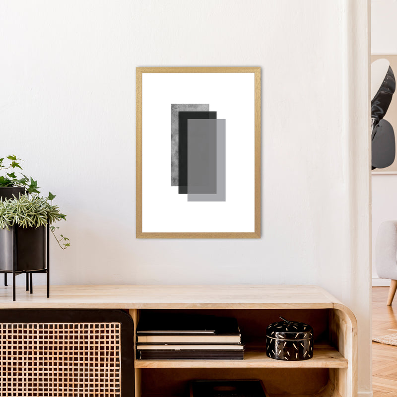 Geometric Grey And Black Rectangles  Art Print by Pixy Paper A2 Print Only