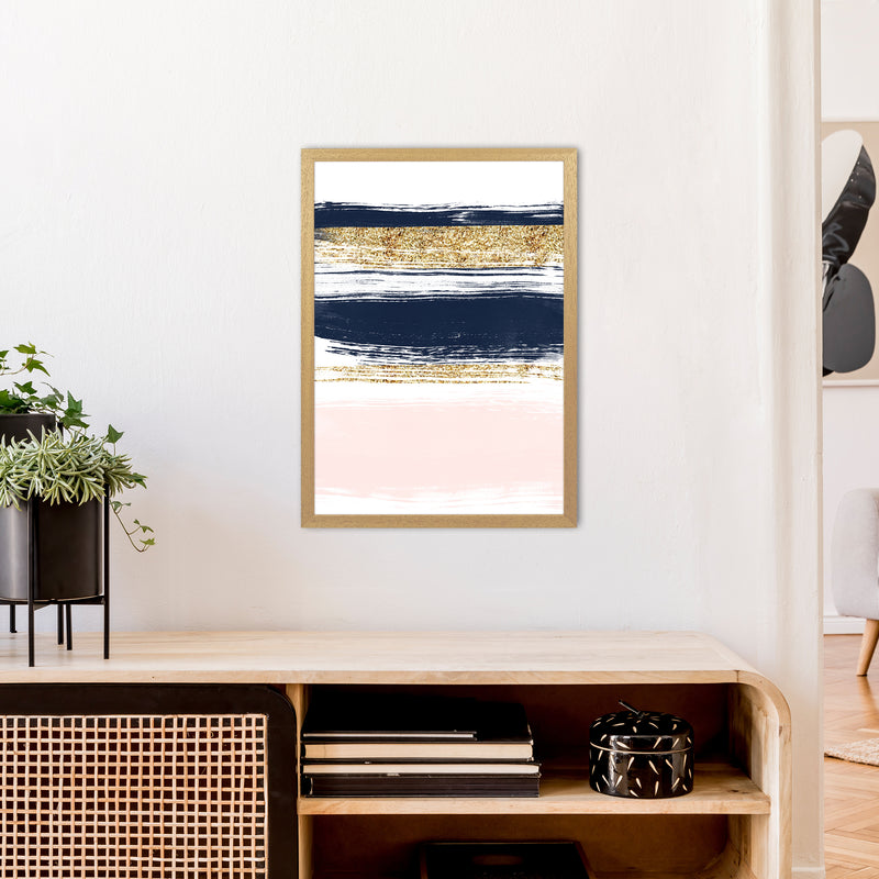 Lux Navy And Pink Paint Stripes  Art Print by Pixy Paper A2 Print Only