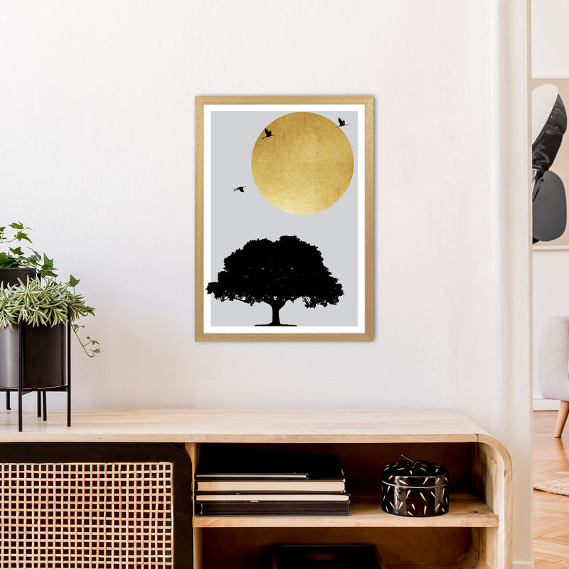 Gold Sun And Tree Abstract  Art Print by Pixy Paper A2 Print Only