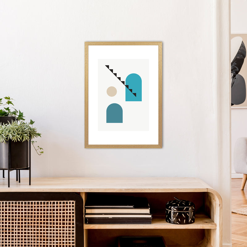 Mita Teal Stairs Left N3  Art Print by Pixy Paper A2 Print Only