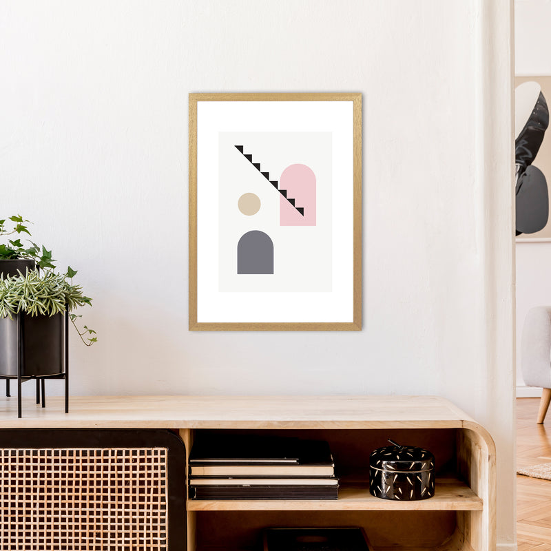 Mila Pink Stairs Left N4  Art Print by Pixy Paper A2 Print Only