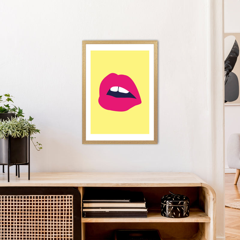 Pink Lips Yellow Back  Art Print by Pixy Paper A2 Print Only