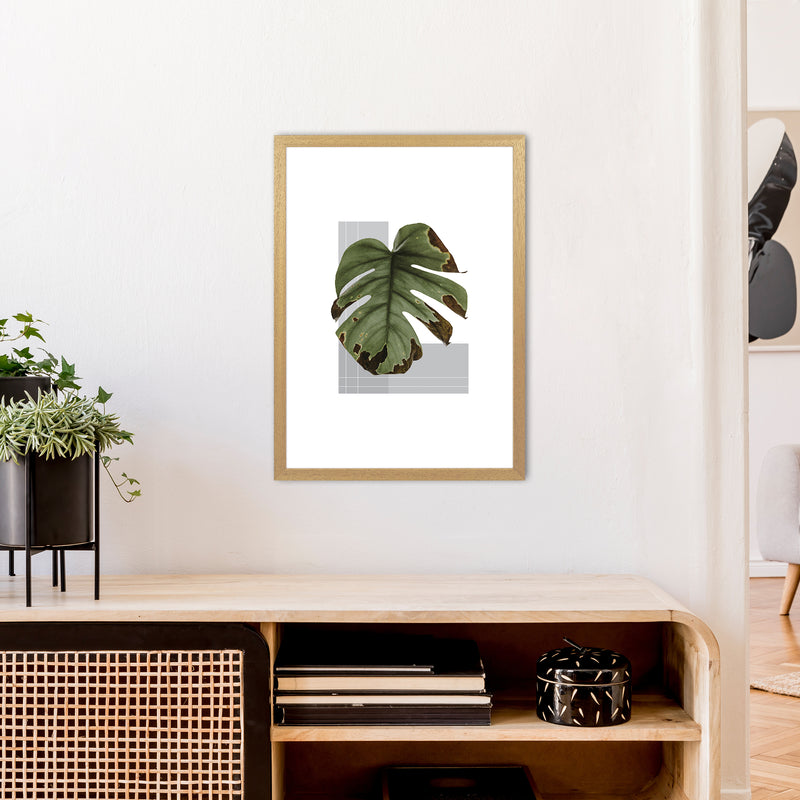 Green Leaf Grey  Art Print by Pixy Paper A2 Print Only