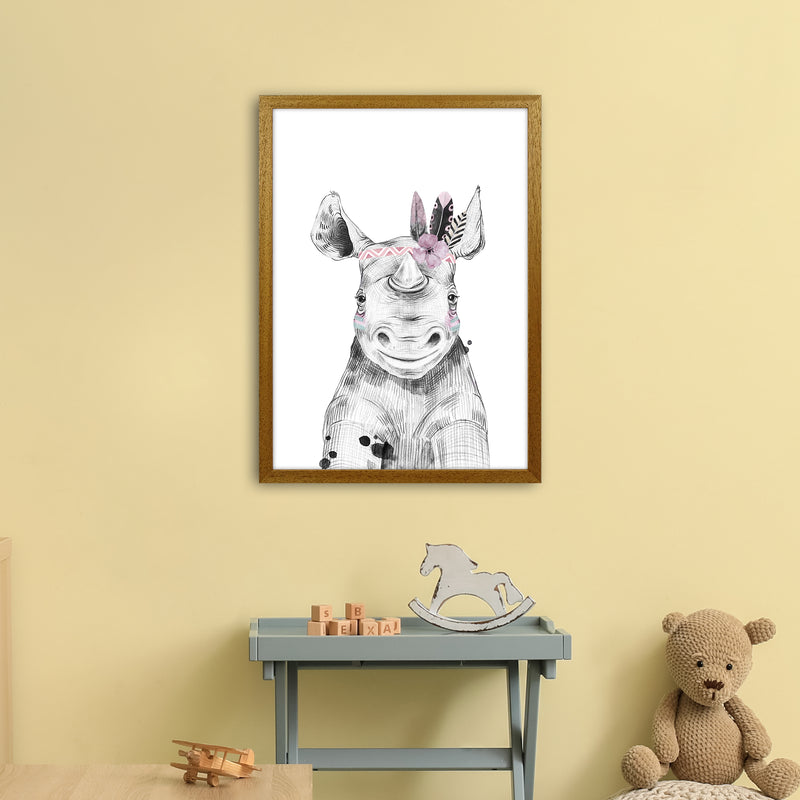 Safari Babies Rhino With Head Feathers  Art Print by Pixy Paper A2 Print Only