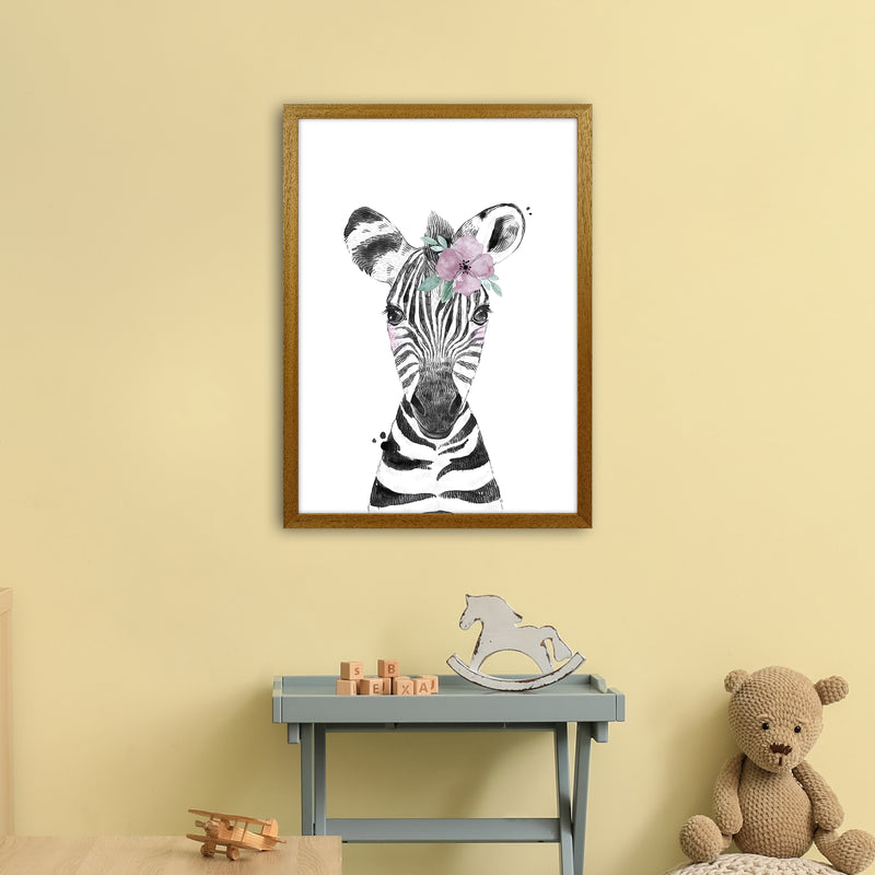 Safari Babies Zebra With Flower  Art Print by Pixy Paper A2 Print Only