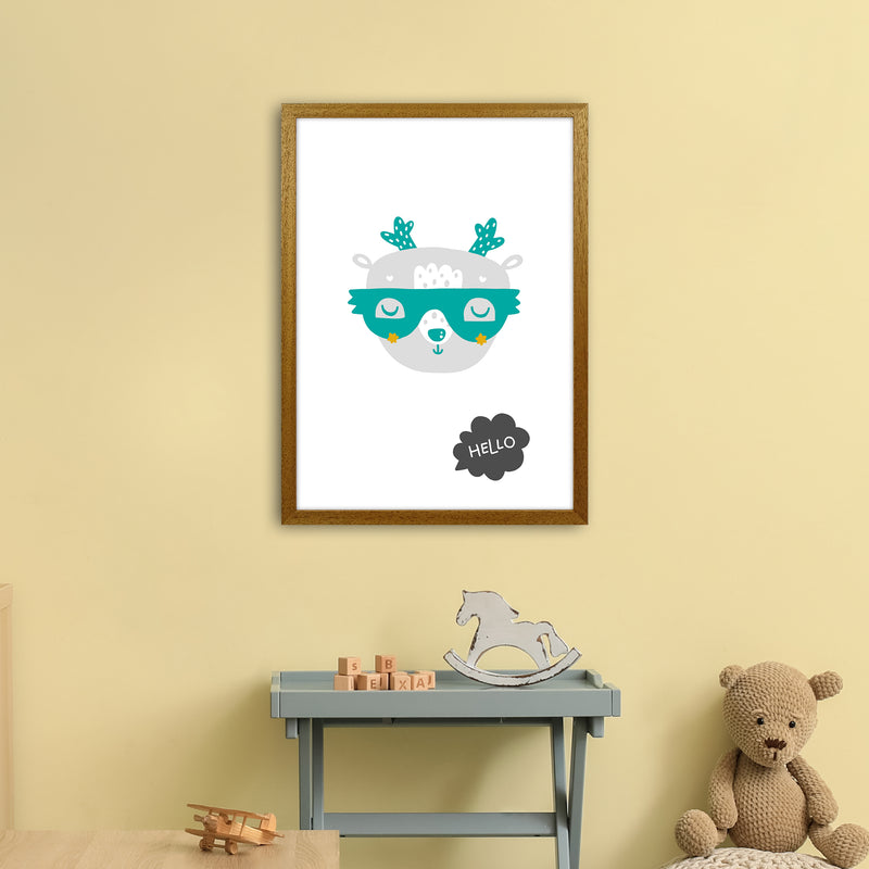 Hello Animal Teal Super Scandi  Art Print by Pixy Paper A2 Print Only