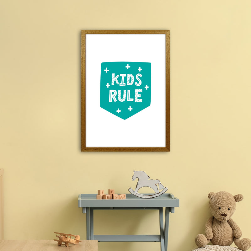 Kids Rule Teal Super Scandi  Art Print by Pixy Paper A2 Print Only