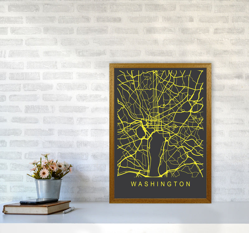Washington Map Neon Art Print by Pixy Paper A2 Print Only