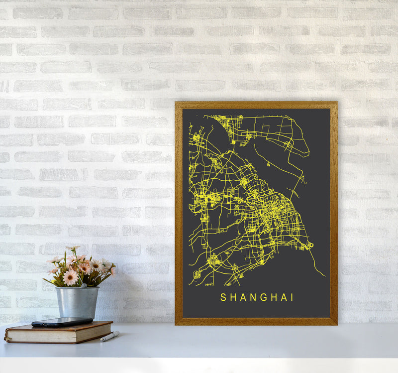 Shanghai Map Neon Art Print by Pixy Paper A2 Print Only