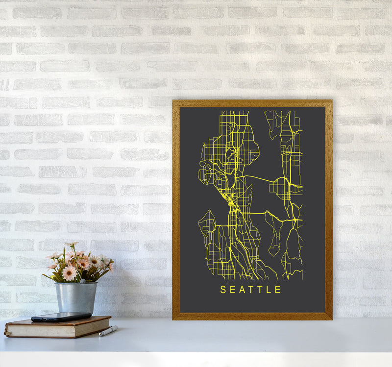 Seattle Map Neon Art Print by Pixy Paper A2 Print Only