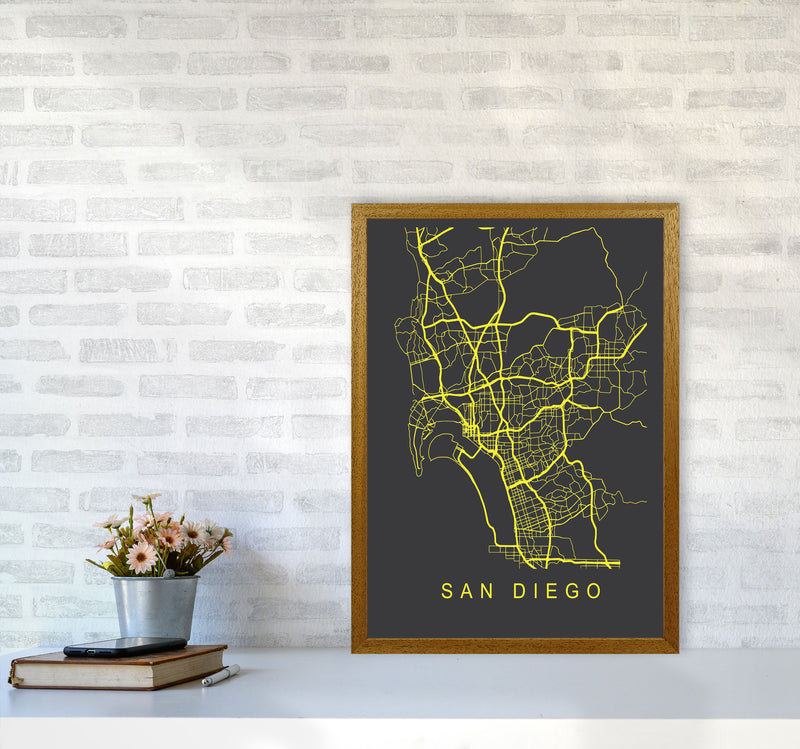San Diego Map Neon Art Print by Pixy Paper A2 Print Only