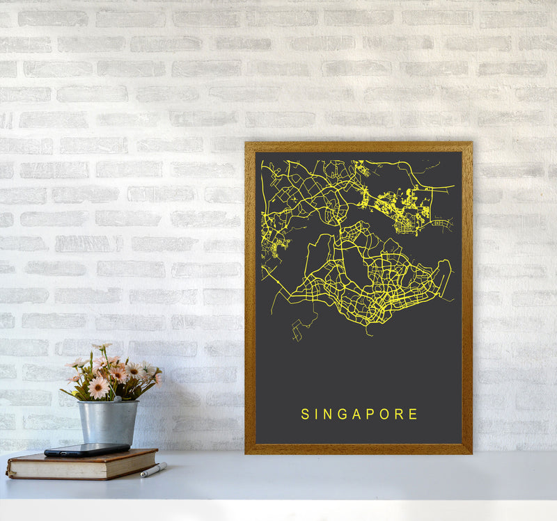 Singapore Map Neon Art Print by Pixy Paper A2 Print Only