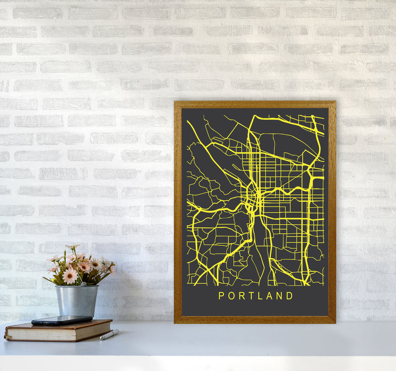 Portland Map Neon Art Print by Pixy Paper A2 Print Only