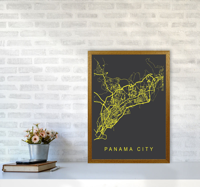 Panama City Map Neon Art Print by Pixy Paper A2 Print Only