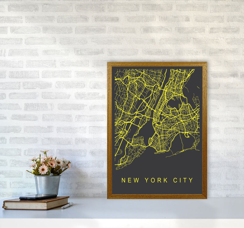 New York City Map Neon Art Print by Pixy Paper A2 Print Only