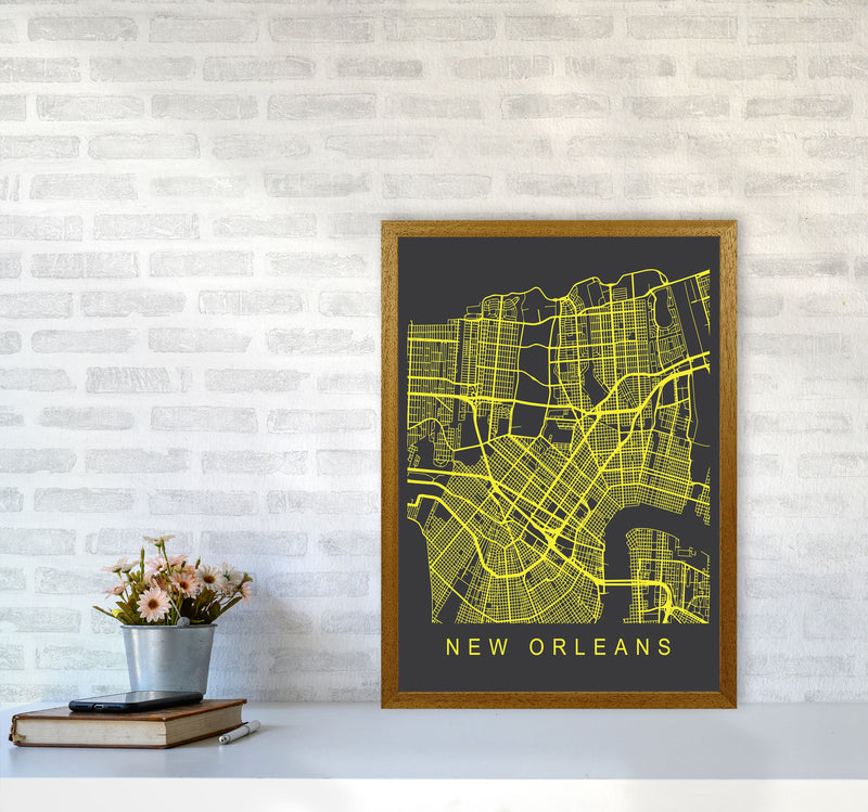 New Orleans Map Neon Art Print by Pixy Paper A2 Print Only