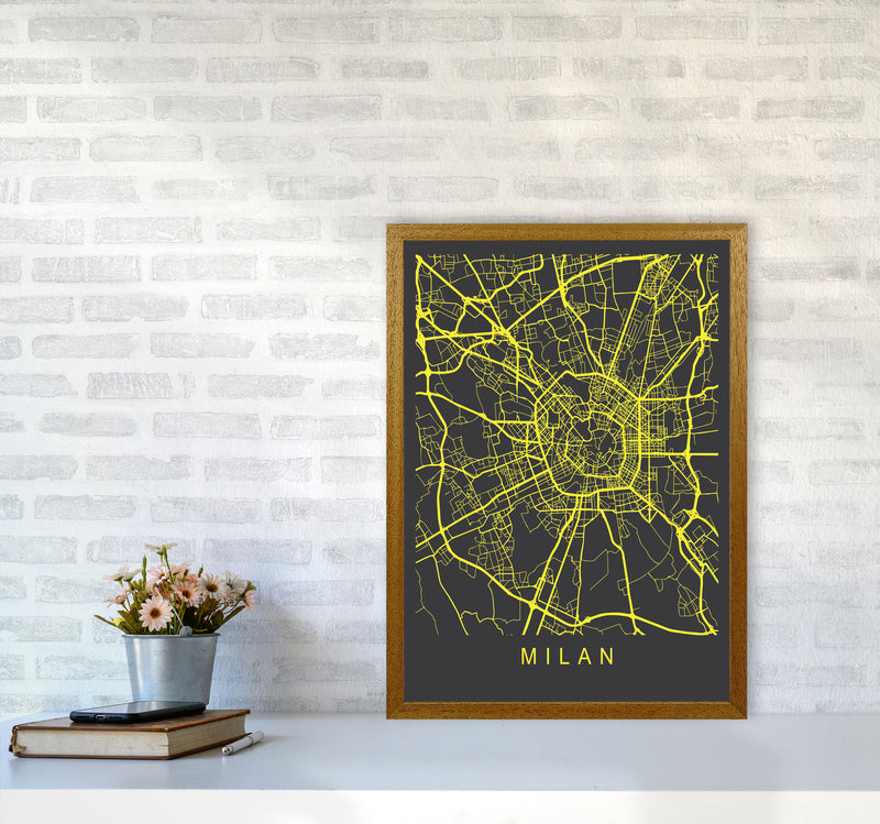 Milan Map Neon Art Print by Pixy Paper A2 Print Only