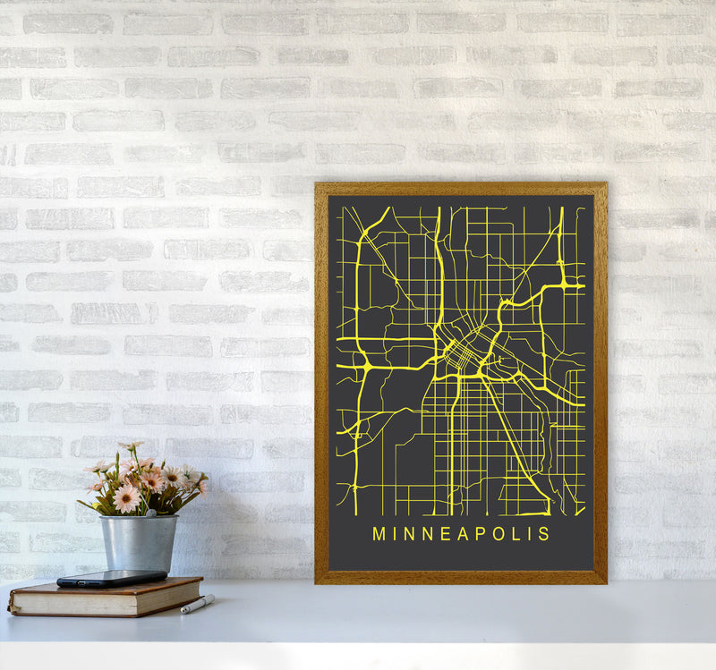 Minneapolis Map Neon Art Print by Pixy Paper A2 Print Only