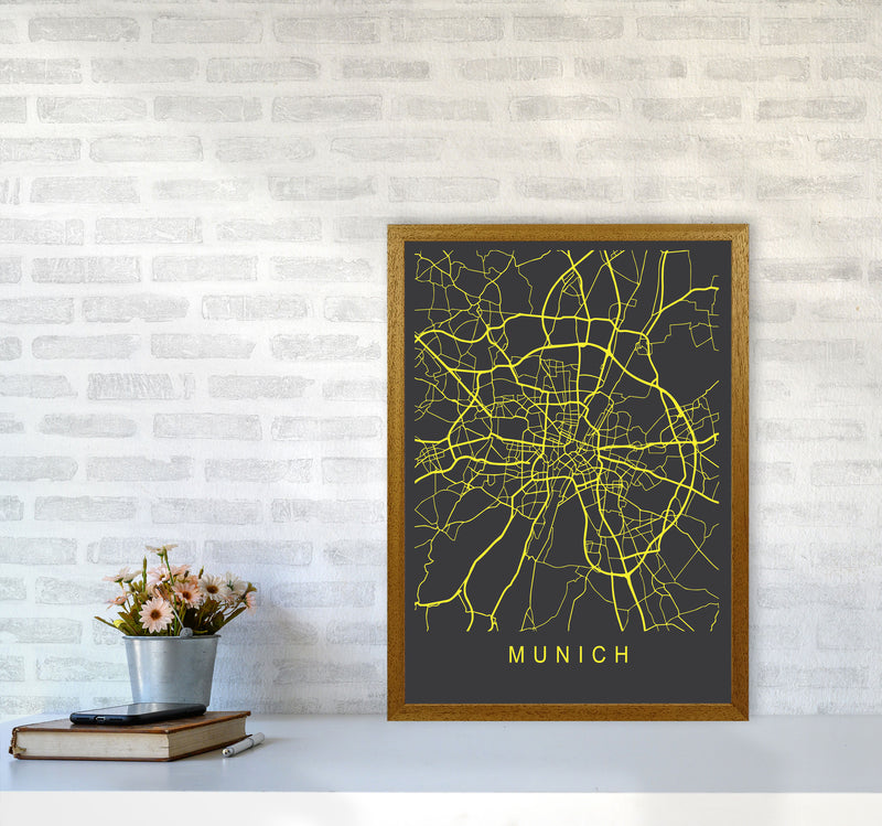 Munich Map Neon Art Print by Pixy Paper A2 Print Only