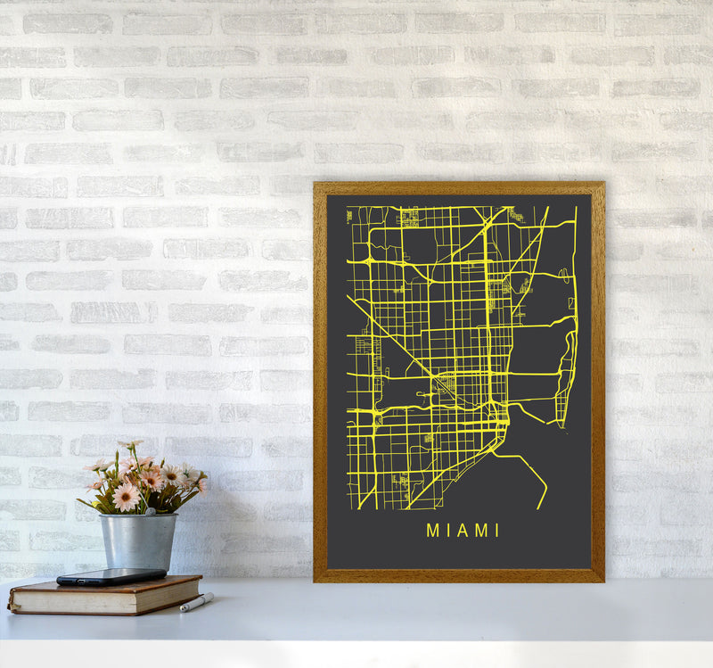 Miami Map Neon Art Print by Pixy Paper A2 Print Only