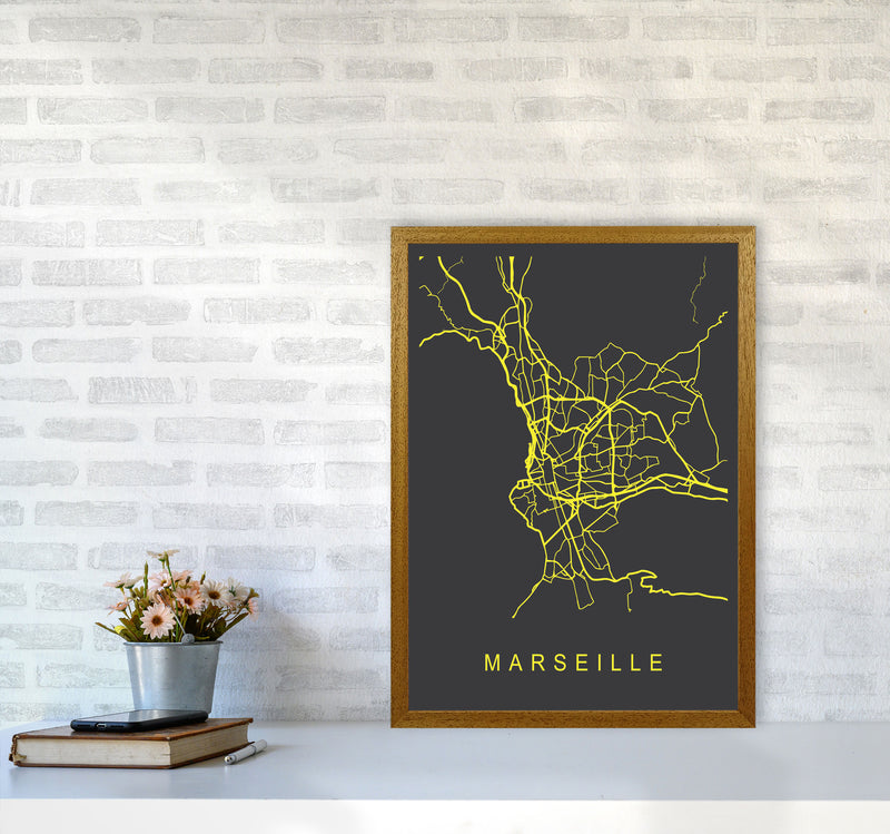 Marseille Map Neon Art Print by Pixy Paper A2 Print Only