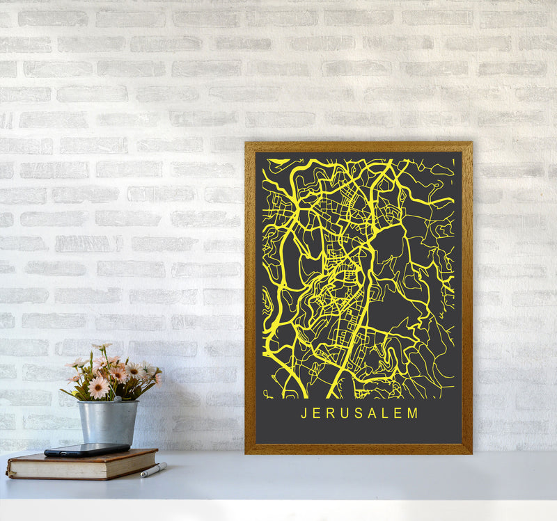 Jerusalem Map Neon Art Print by Pixy Paper A2 Print Only