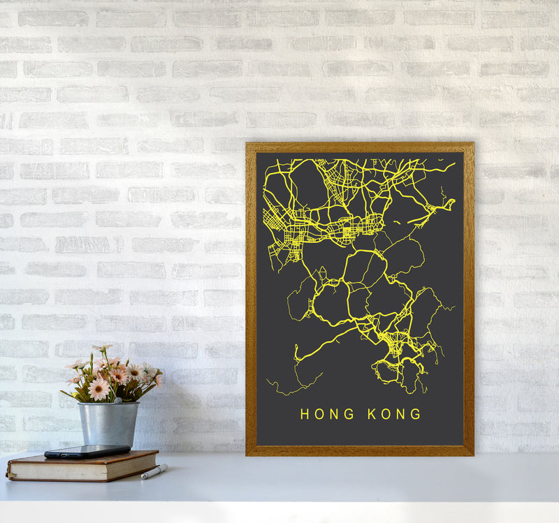 Hong Kong Map Neon Art Print by Pixy Paper A2 Print Only
