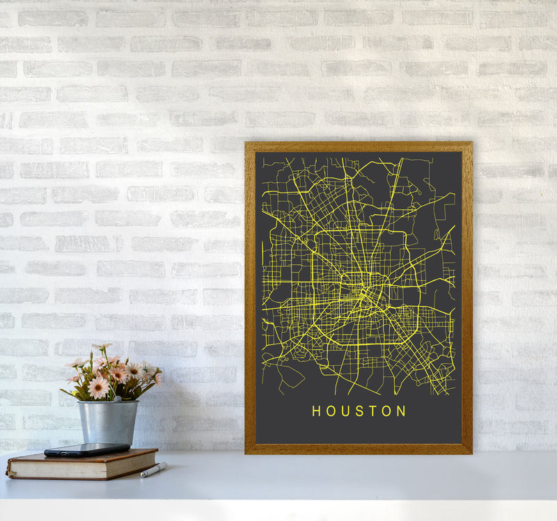 Houston Map Neon Art Print by Pixy Paper A2 Print Only