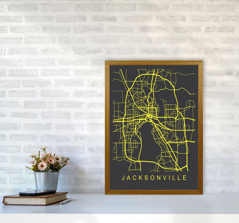 Jacksonville Map Neon Art Print by Pixy Paper A2 Print Only