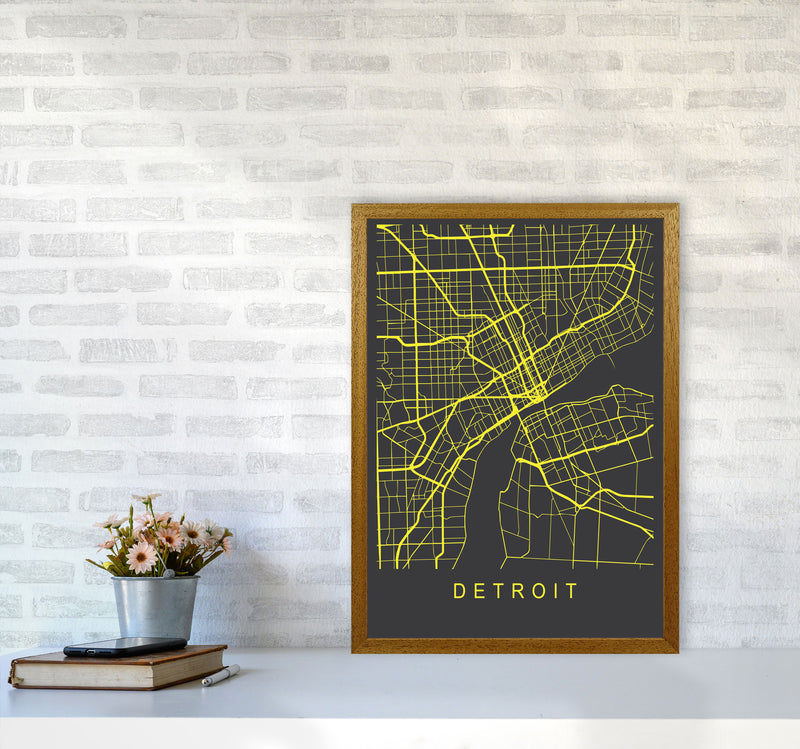 Detroit Map Neon Art Print by Pixy Paper A2 Print Only