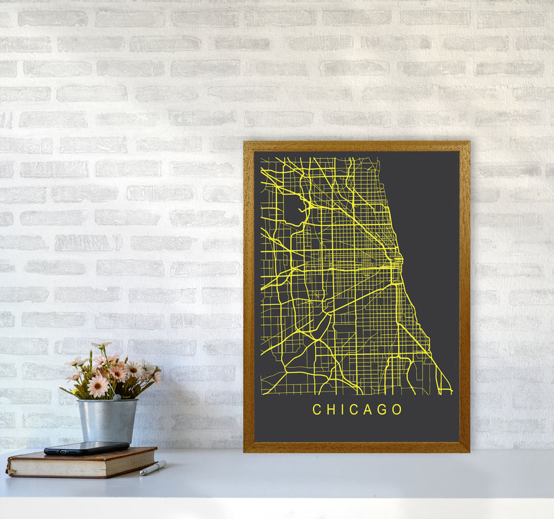 Chicago Map Neon Art Print by Pixy Paper A2 Print Only