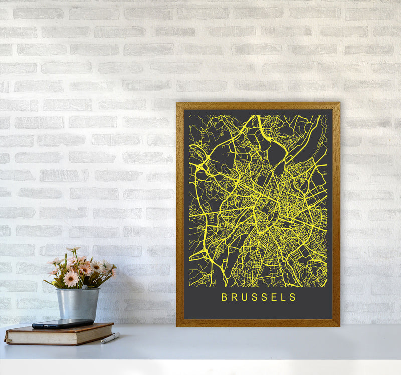 Brussels Map Neon Art Print by Pixy Paper A2 Print Only