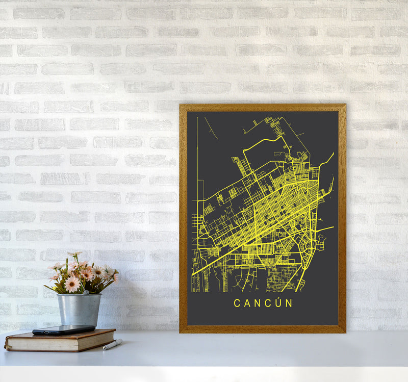 Cancun Map Neon Art Print by Pixy Paper A2 Print Only