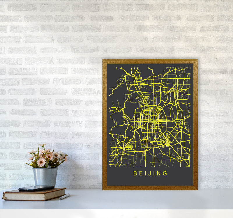 Beijing Map Neon Art Print by Pixy Paper A2 Print Only