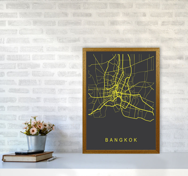 Bangkok Map Neon Art Print by Pixy Paper A2 Print Only