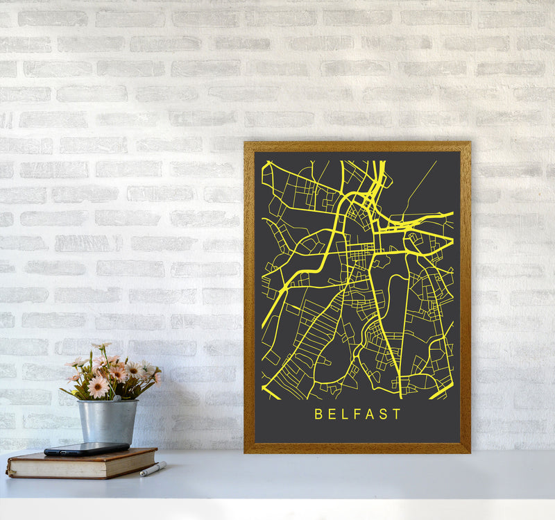 Belfast Map Neon Art Print by Pixy Paper A2 Print Only