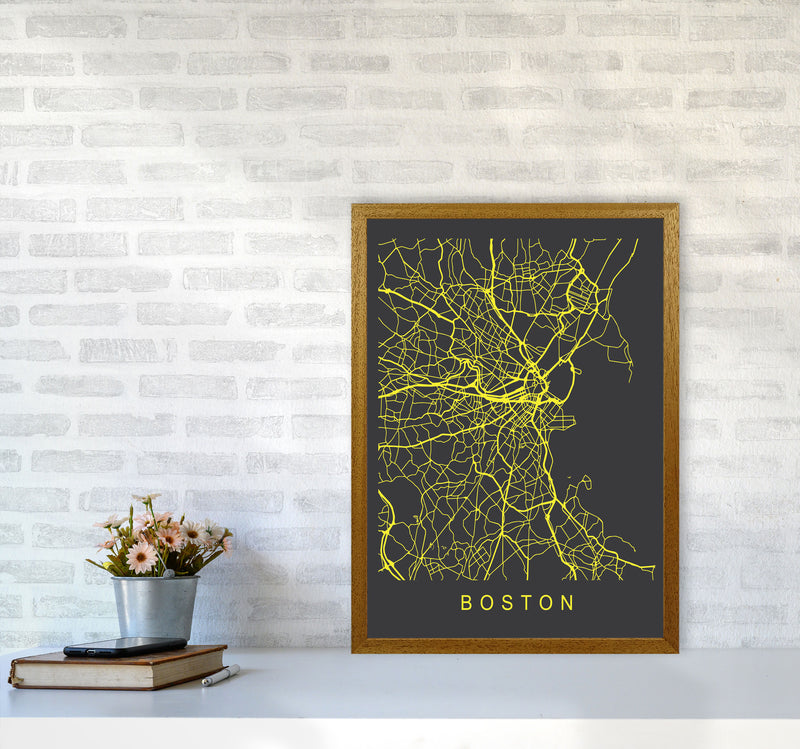 Boston Map Neon Art Print by Pixy Paper A2 Print Only