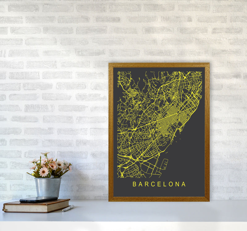 Barcelona Map Neon Art Print by Pixy Paper A2 Print Only