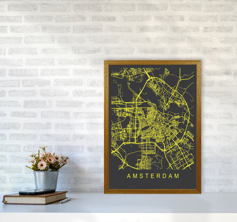 Amsterdam Map Neon Art Print by Pixy Paper A2 Print Only