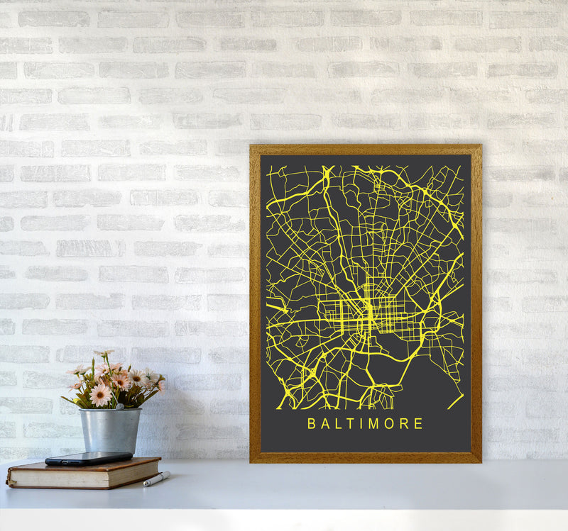 Baltimore Map Neon Art Print by Pixy Paper A2 Print Only