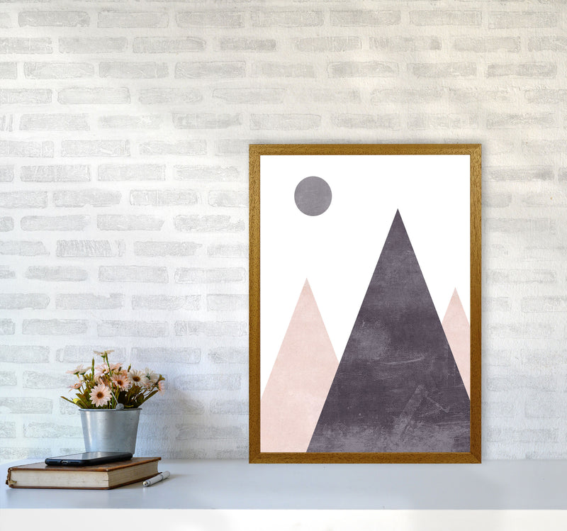 Mountains and moon pink cotton Art Print by Pixy Paper A2 Print Only
