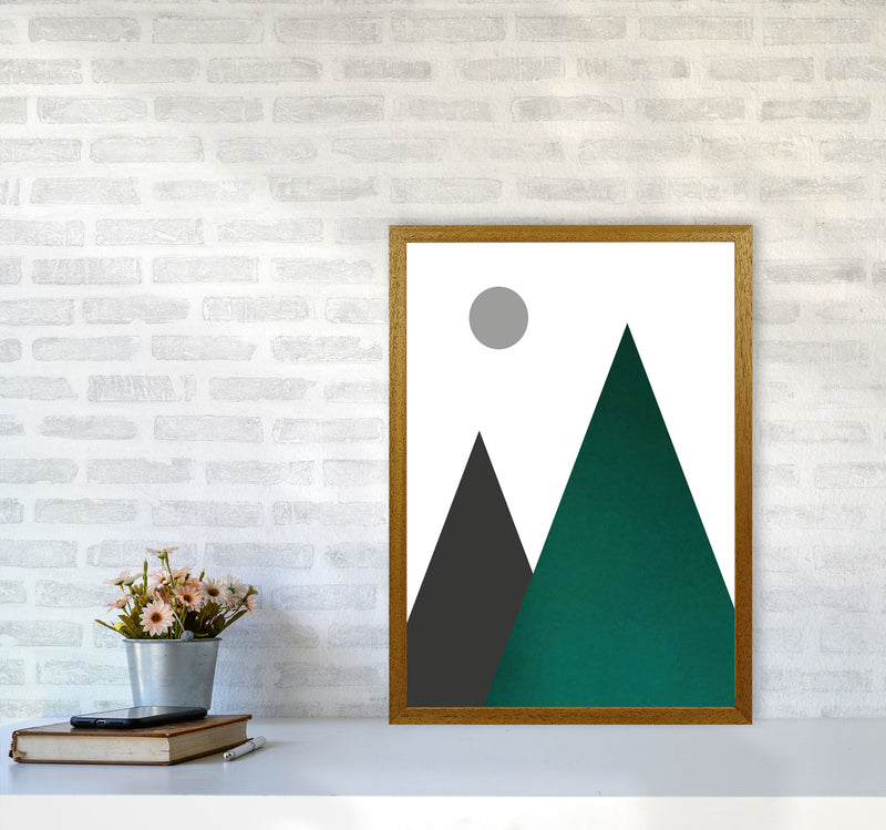 Mountains and moon emerald Art Print by Pixy Paper A2 Print Only