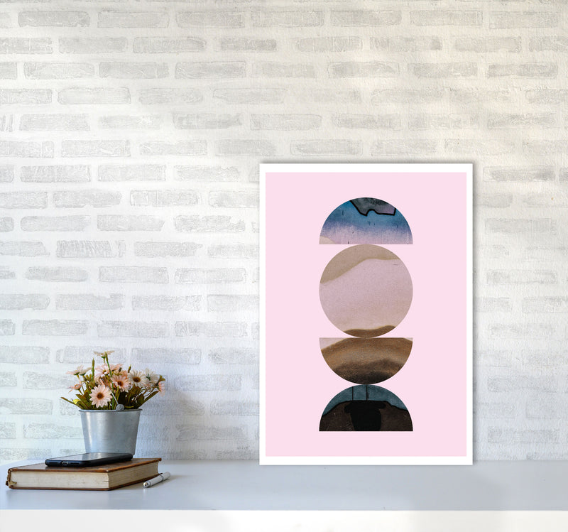Abstract Circles Pink Background Modern Print A2 Black Frame